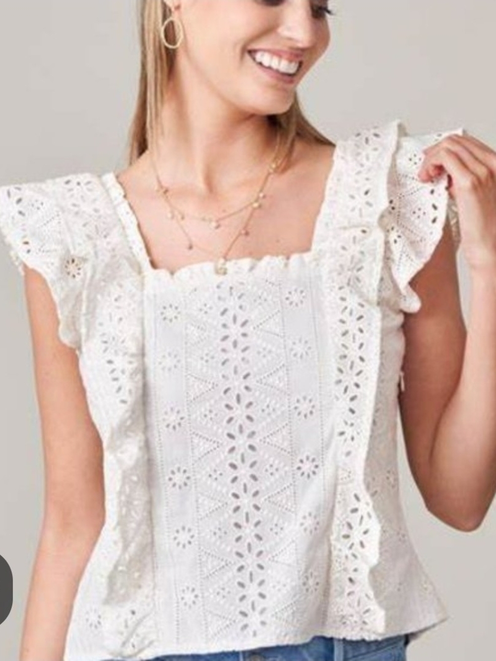 Spartina 449 Taralynn Eyelet Top in Cream/Ivory.